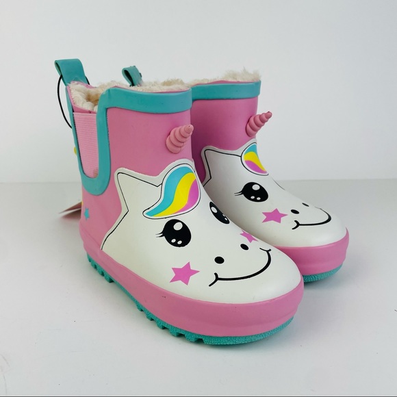 Lily and Dan Children’s Fur Lined Pink Unicorn Rain Boots Toddler’s Size 7/8 - Picture 4 of 12